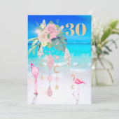 Flamingo Jewel Beach Floral 30e verjaardag Kaart (Staand voorkant)
