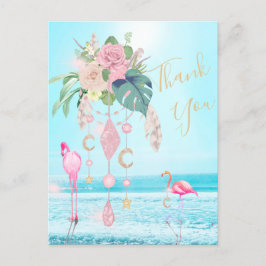 Flamingo Jewel Beach Floral Dank u Briefkaart