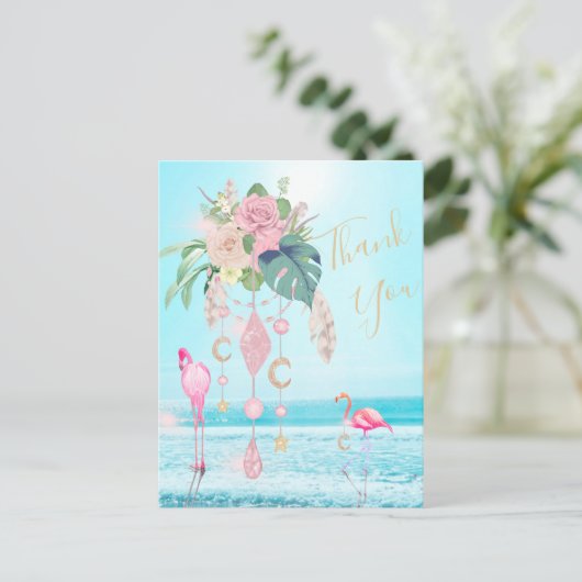 Flamingo Jewel Beach Floral Dank u Briefkaart (Staand voorkant)