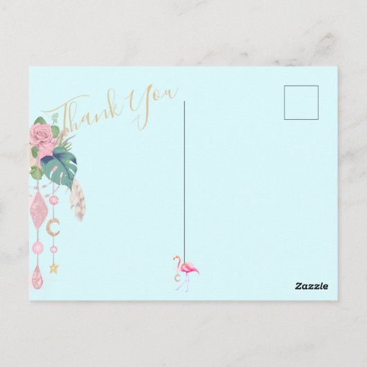 Flamingo Jewel Beach Floral Dank u Briefkaart (Achterkant)
