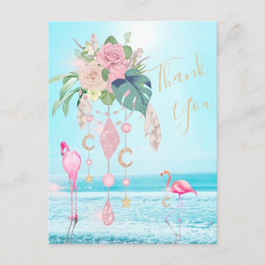 Flamingo Jewel Beach Floral Dank u Briefkaart (Voorkant)