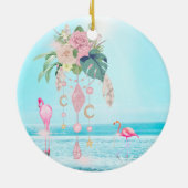 Flamingo Jewel Beach Floral  Keramisch Ornament (Achterkant)
