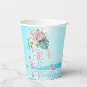 Flamingo Jewel Beach Floral  Roze Papieren Bekers (Achterkant)