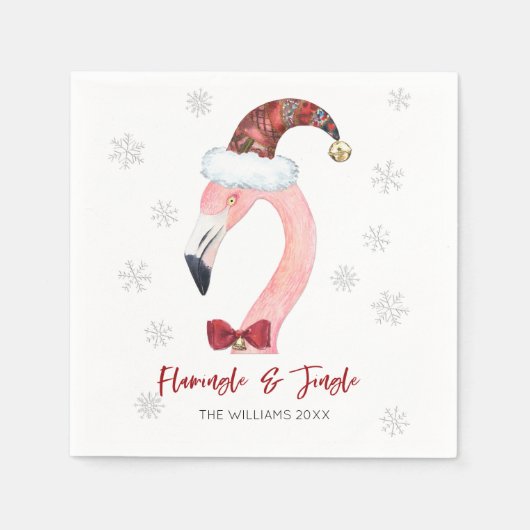 Flamingo & Jingle Typography Santa Hat Vakantie Servet (Voorkant)