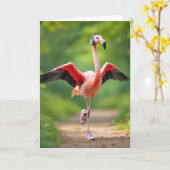 Flamingo joggen met roze Sneakers en hoofdtelefoon Kaart (Gele Bloem)