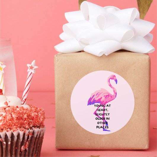 Flamingo Jong Op Hart Grappig Gezegde Quote Ronde Sticker (Feest)