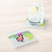 Flamingo joy glazen onderzetter (Schuin)