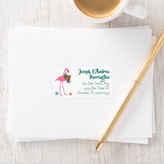 Flamingo Kerst brede adreslabels Etiket (Insitu)