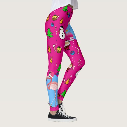 Flamingo Kerst Grappige Doodles Vrolijk Feest Leggings (Rechts)