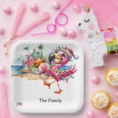 Flamingo kerst in juli op het strand papieren bordje (Feest)