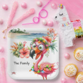 Flamingo kerst in juli op het strand papieren bordje (Feest)