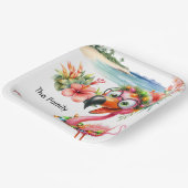 Flamingo kerst in juli op het strand papieren bordje (Gebogen)