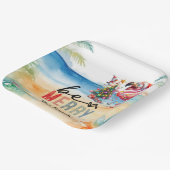 Flamingo kerst in juli op het strand papieren bordje (Gebogen)