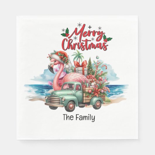 Flamingo kerst in juli op het strand servet (Voorkant)