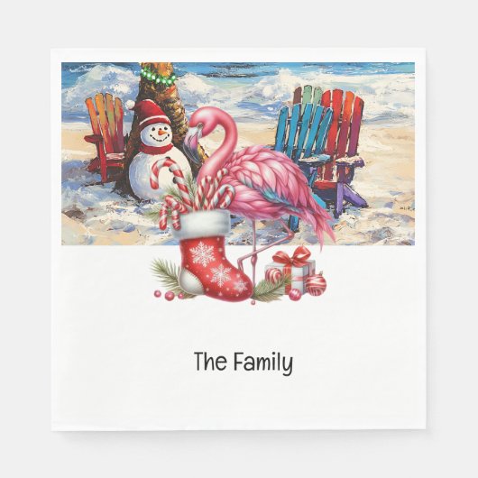 Flamingo kerst in juli op het strand servet (Voorkant)