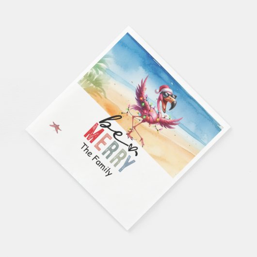 Flamingo kerst in juli op het strand servet (Hoek)