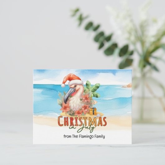 Flamingo Kerst in juli waterverf Feestdagenkaart (Staand voorkant)