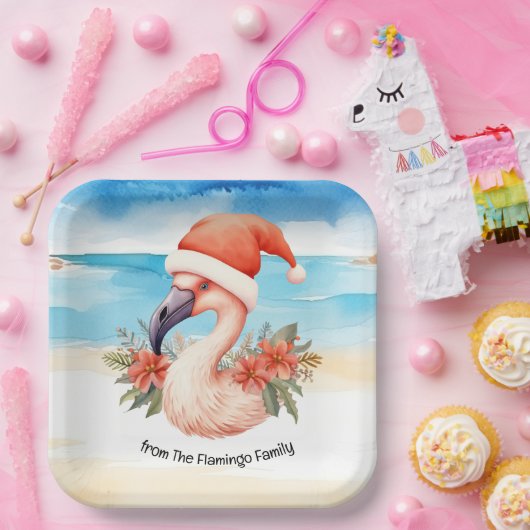 Flamingo Kerst in juli waterverf Papieren Bordje (Feest)