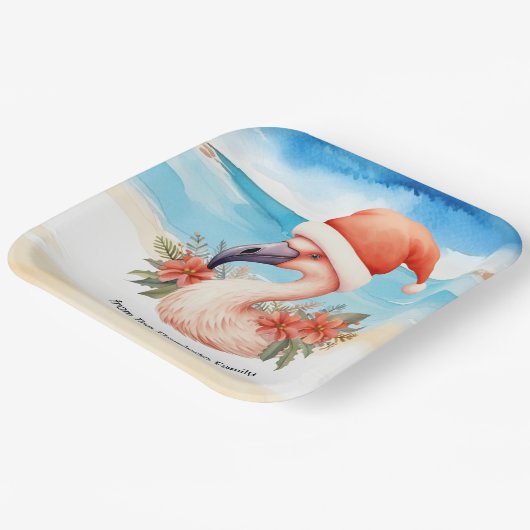 Flamingo Kerst in juli waterverf Papieren Bordje (Gebogen)
