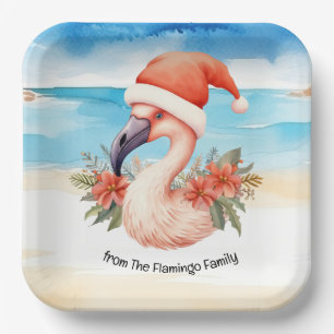 Flamingo Kerst in juli waterverf Papieren Bordje