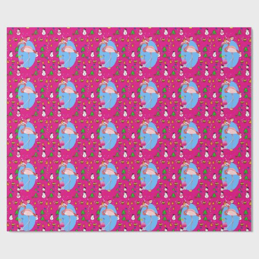 Flamingo Kerst Morsige Krabbels Feestelijke Pret Cadeaupapier (Vlak)