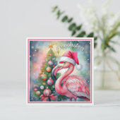 Flamingo Kerst waterkleur plat kaart (Staand voorkant)