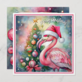 Flamingo Kerst waterkleur plat kaart (Voorkant / Achterkant)