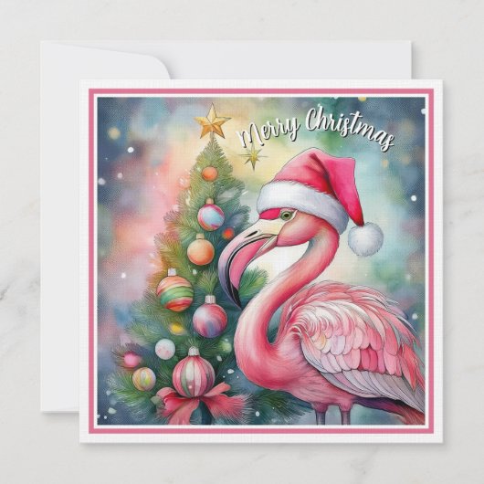 Flamingo Kerst waterkleur plat kaart (Voorkant)