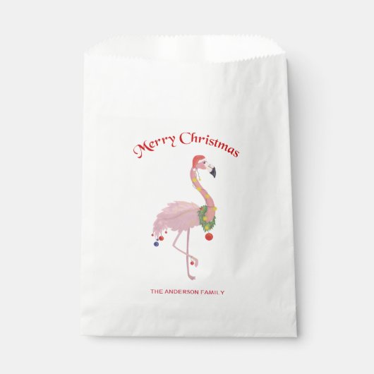 Flamingo, kerstballen en krans bedankzakje (Voorkant)