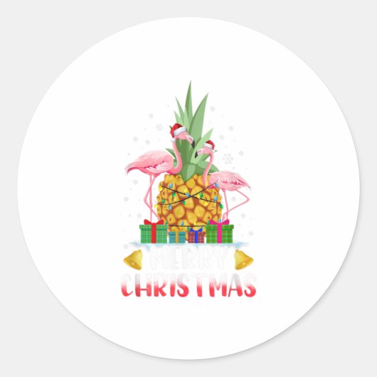 Flamingo kerstboom anananas-kerstmis ronde sticker (Voorkant)