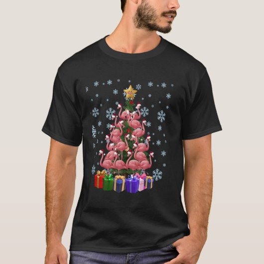 Flamingo Kerstboom Grappige Kerstmis Matching Fami T-shirt (Voorkant)