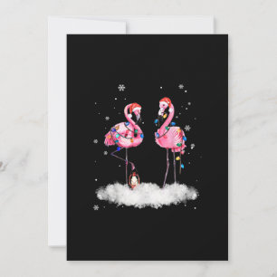 Flamingo Kerstboom Kerstman Hoed Licht Feestdagenkaart