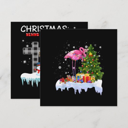 Flamingo Kerstboom Lichtjes Kaart (Voorkant / Achterkant)