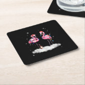 Flamingo kerstboom Santa Hat Light Kartonnen Onderzetters (Schuin)