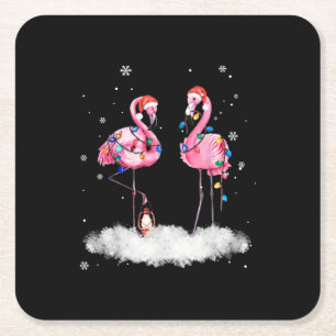 Flamingo kerstboom Santa Hat Light Kartonnen Onderzetters