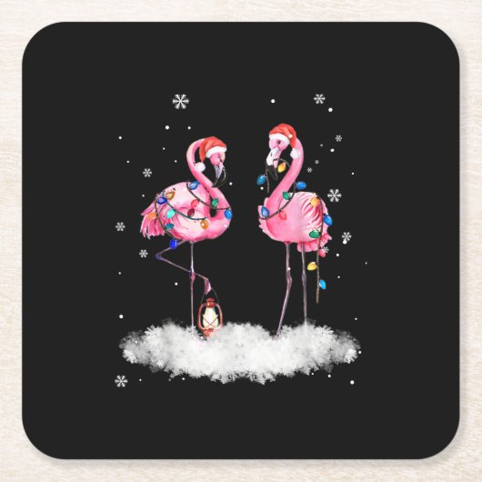 Flamingo kerstboom Santa Hat Light Kartonnen Onderzetters (Voorkant)