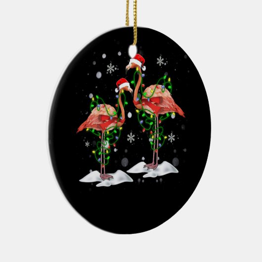 Flamingo kerstboom Santa Hat Light Merry Keramisch Ornament (Rechts)