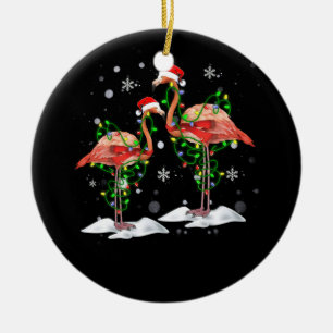 Flamingo kerstboom Santa Hat Light Merry Keramisch Ornament