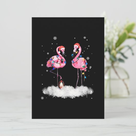 Flamingo kerstboom Santa Hat Light Save The Date (Staand voorkant)