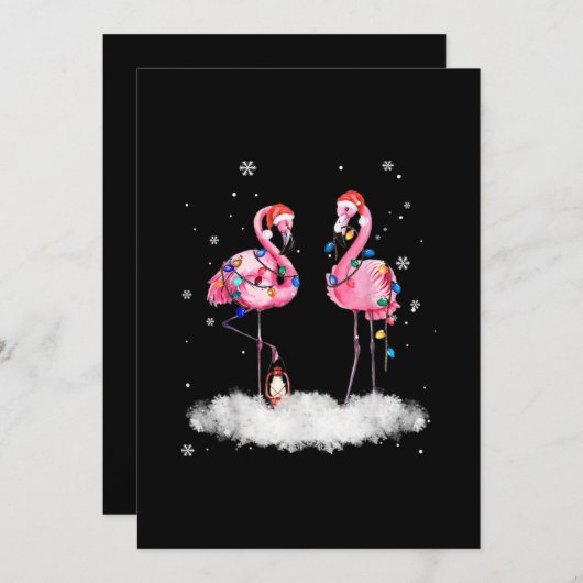 Flamingo kerstboom Santa Hat Light Save The Date (Voorkant / Achterkant)