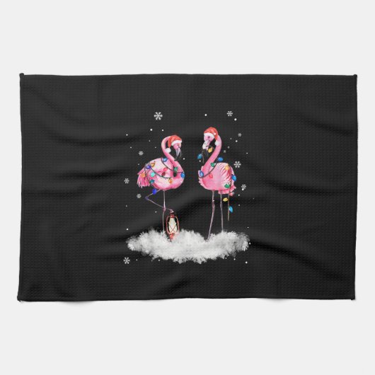 Flamingo kerstboom Santa Hat Light Theedoek (Horizontaal)