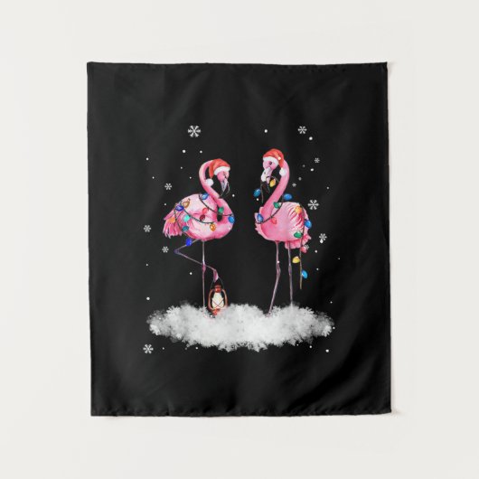 Flamingo kerstboom Santa Hat Light Wandkleed (Voorkant)