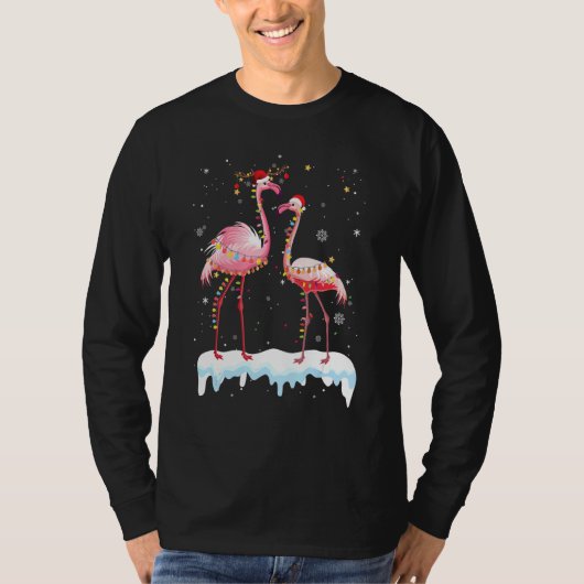 Flamingo kerstboom Santa Hat Xmas Light Merry T-shirt (Voorkant)