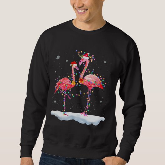 Flamingo kerstboom Santa Hat Xmas Light Trui (Voorkant)