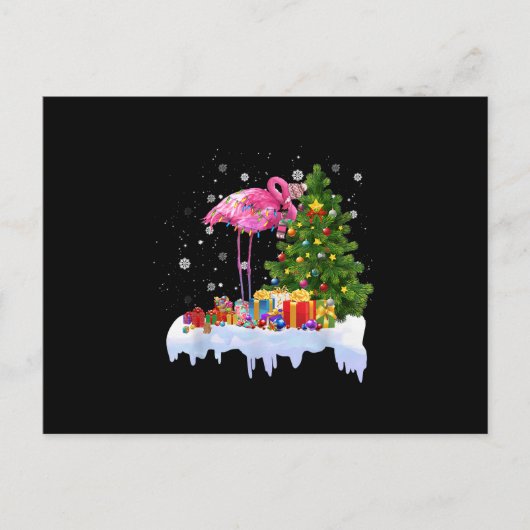 Flamingo Kerstboom Verlichting Uitnodiging Briefkaart (Voorkant)