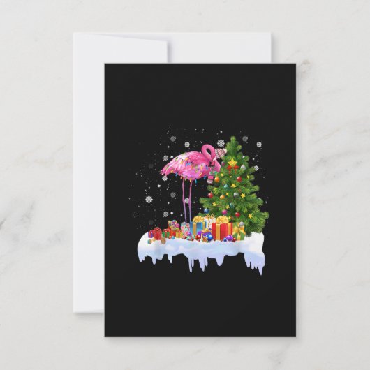 Flamingo kerstboomverlichting RSVP kaartje (Voorkant)