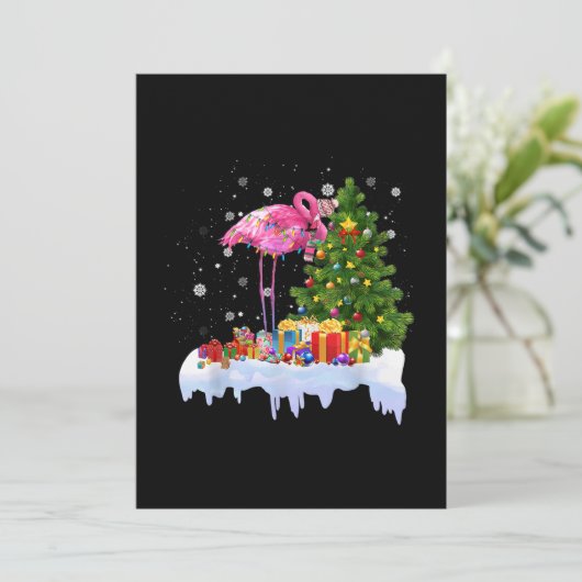 Flamingo kerstboomverlichting save the date (Staand voorkant)