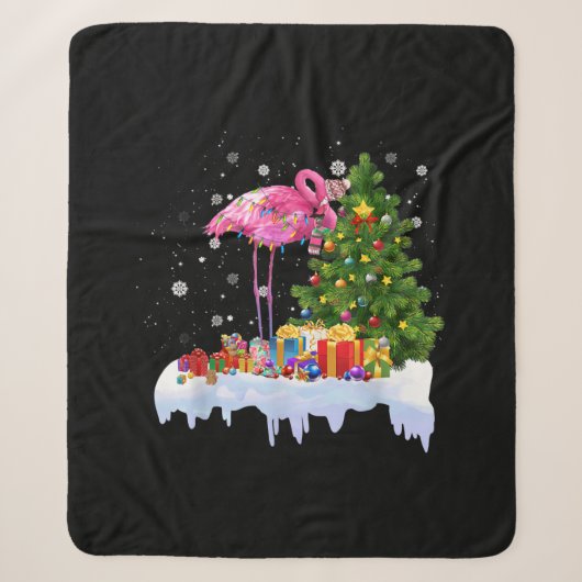 Flamingo kerstboomverlichting sherpa deken (Voorkant)
