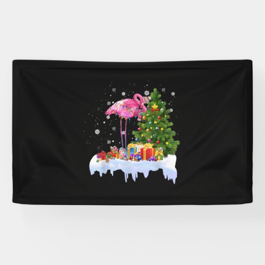 Flamingo kerstboomverlichting spandoek (Horizontaal)