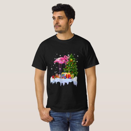 Flamingo kerstboomverlichting t-shirt (Voorkant volledig)